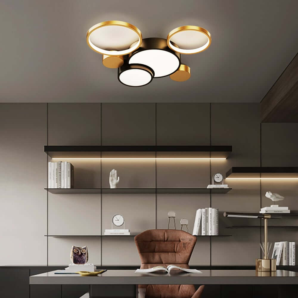 Black & Gold Circular LED Flush Mount Ceiling Light Fixture