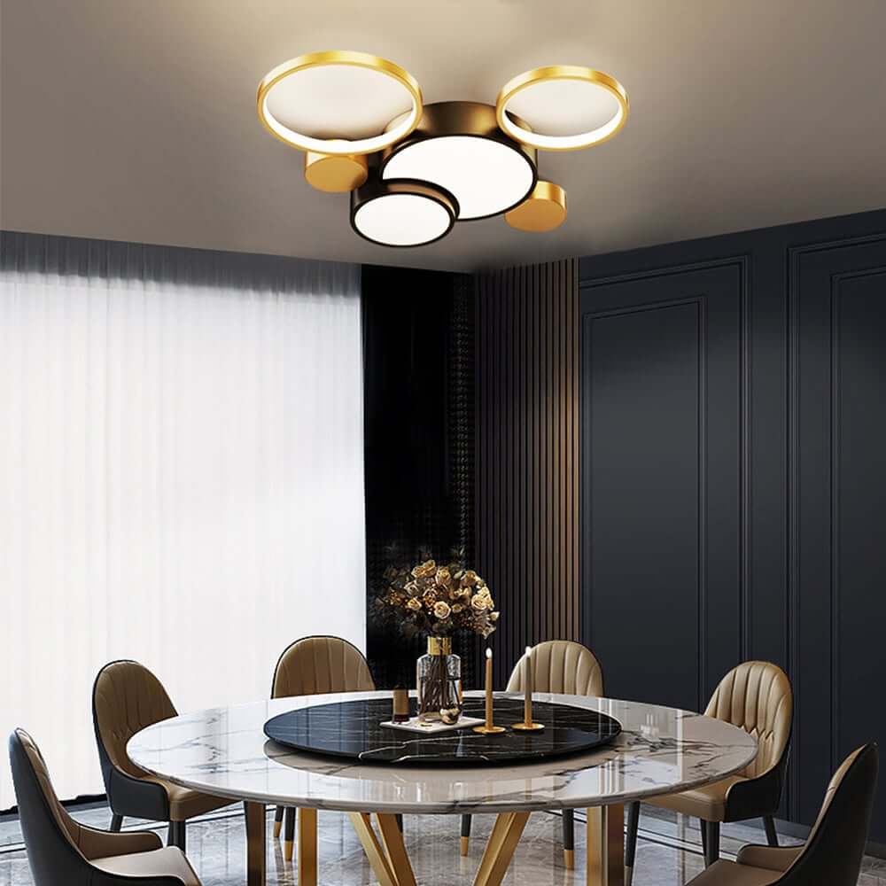 Black & Gold Circular LED Flush Mount Ceiling Light Fixture