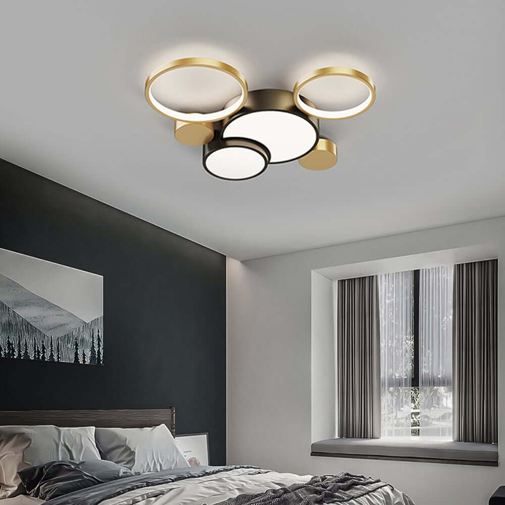 Black & Gold Circular LED Flush Mount Ceiling Light Fixture