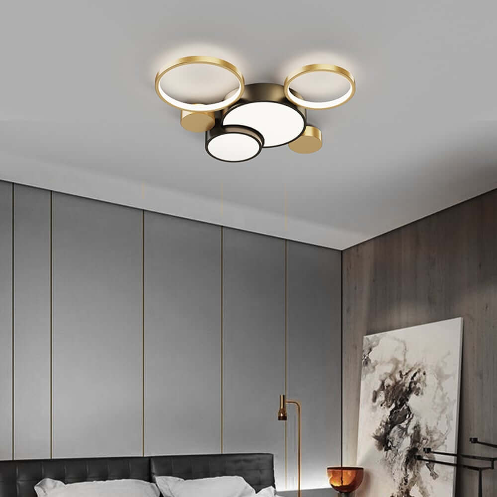 Black & Gold Circular LED Flush Mount Ceiling Light Fixture