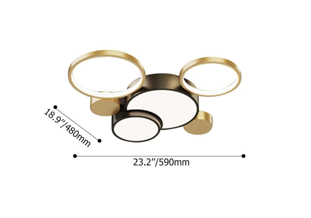 Black & Gold Circular LED Flush Mount Ceiling Light Fixture Dimensions