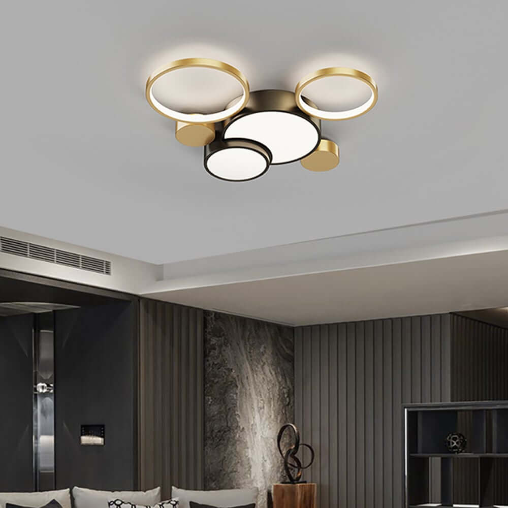 Black & Gold Circular LED Flush Mount Ceiling Light Fixture Main Product Image