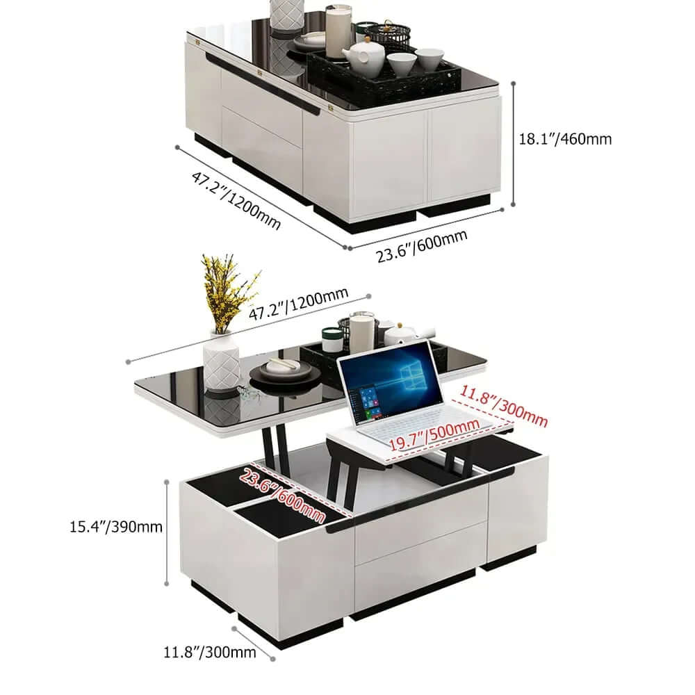 Black Gold Lift-Top Coffee Table With Hidden Storage