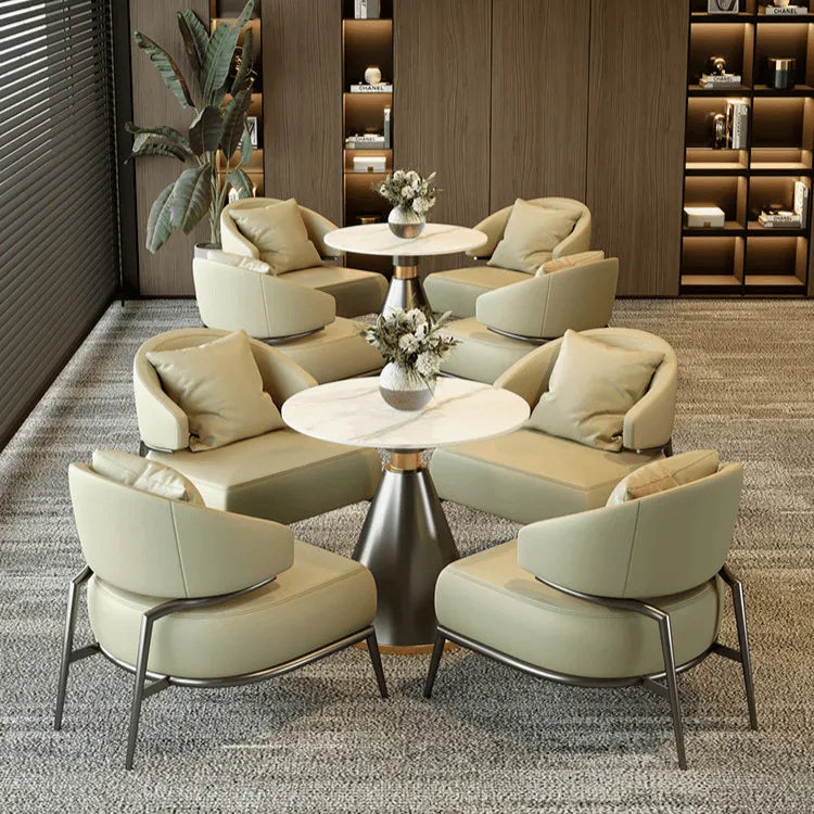 Black-Gold Metal Base with Nappa Leather & Sintered Stone Table Set