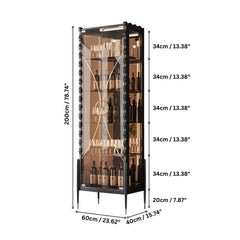 Black Modern Glass Display Cabinet with 5 Shelves