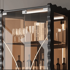 Black Modern Glass Display Cabinet with 5 Shelves