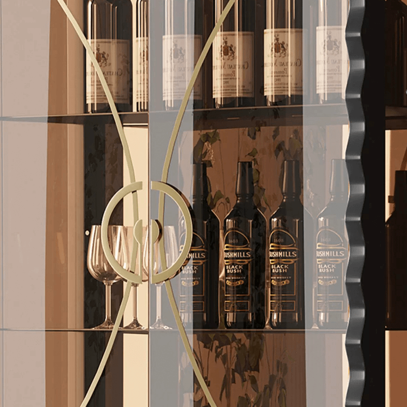 Black Modern Glass Display Cabinet with 5 Shelves