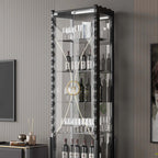 Black Modern Glass Display Cabinet with 5 Shelves