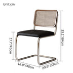 Vintage dining chair with black PU leather cushion and rattan back, single retro style dimensions