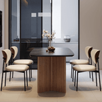 Vintage black rectangular dining table with rock tabletop and solid wood legs