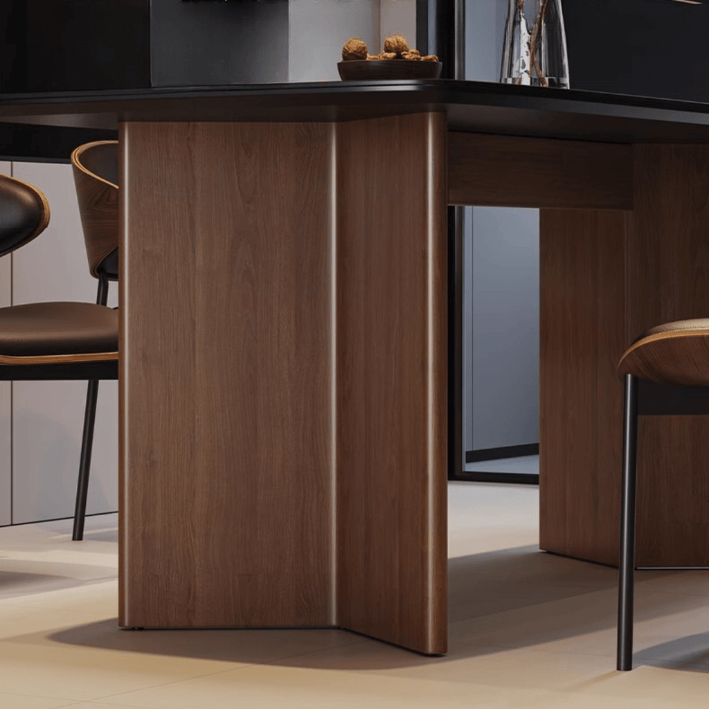 Vintage black rectangular dining table with rock tabletop and solid wood legs