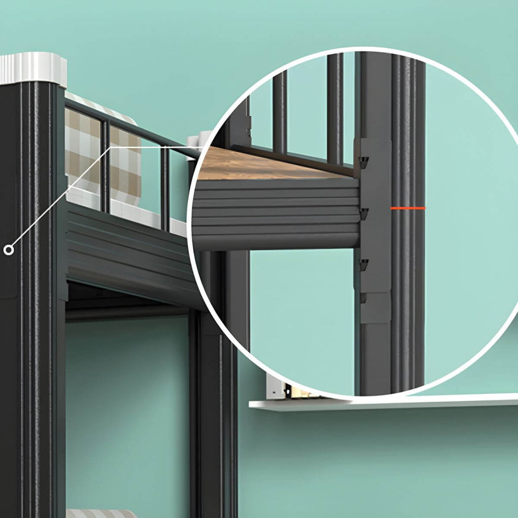 Black Scandinavian Metal Bunk Bed with Mattress for Kids