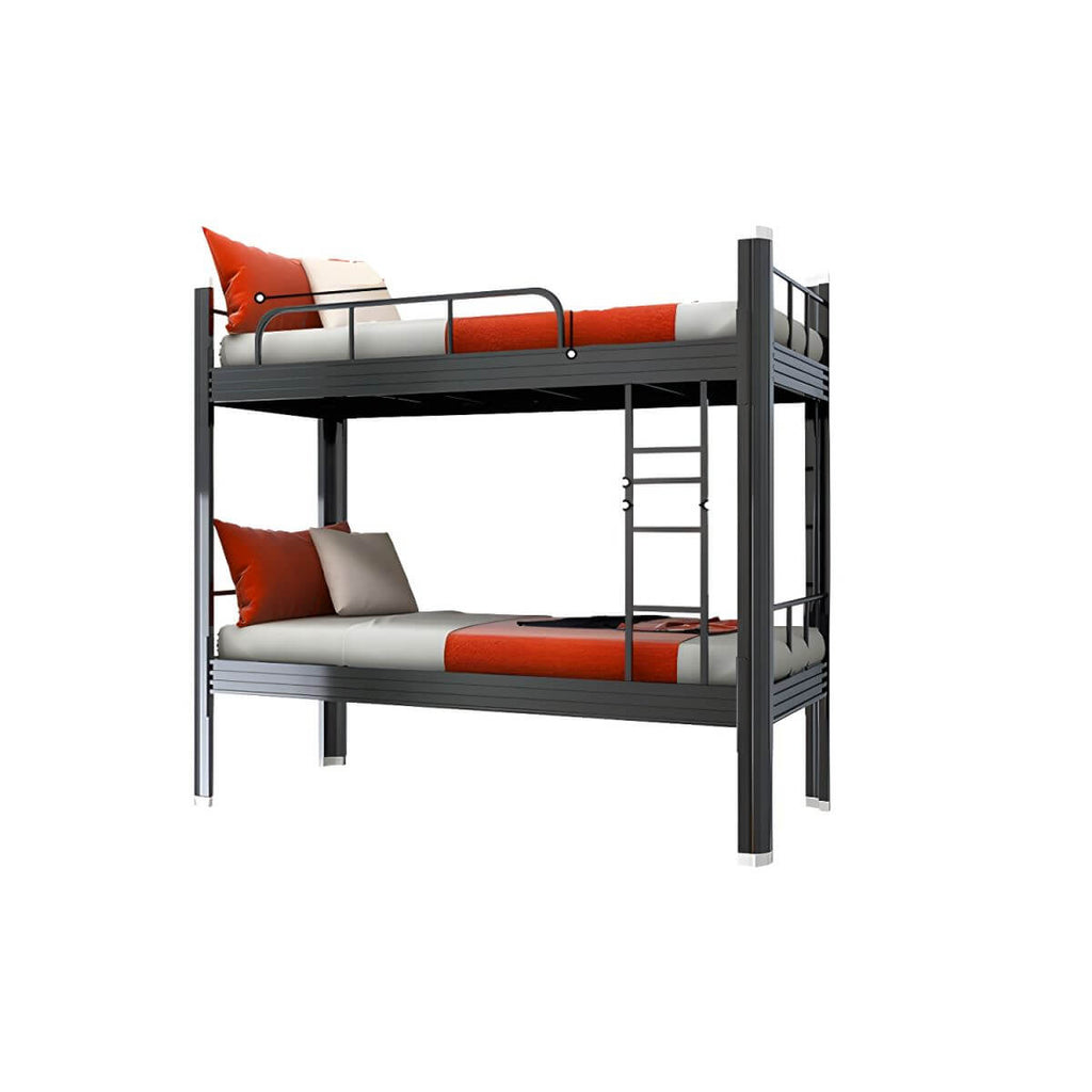 Black Scandinavian Metal Bunk Bed with Mattress for Kids