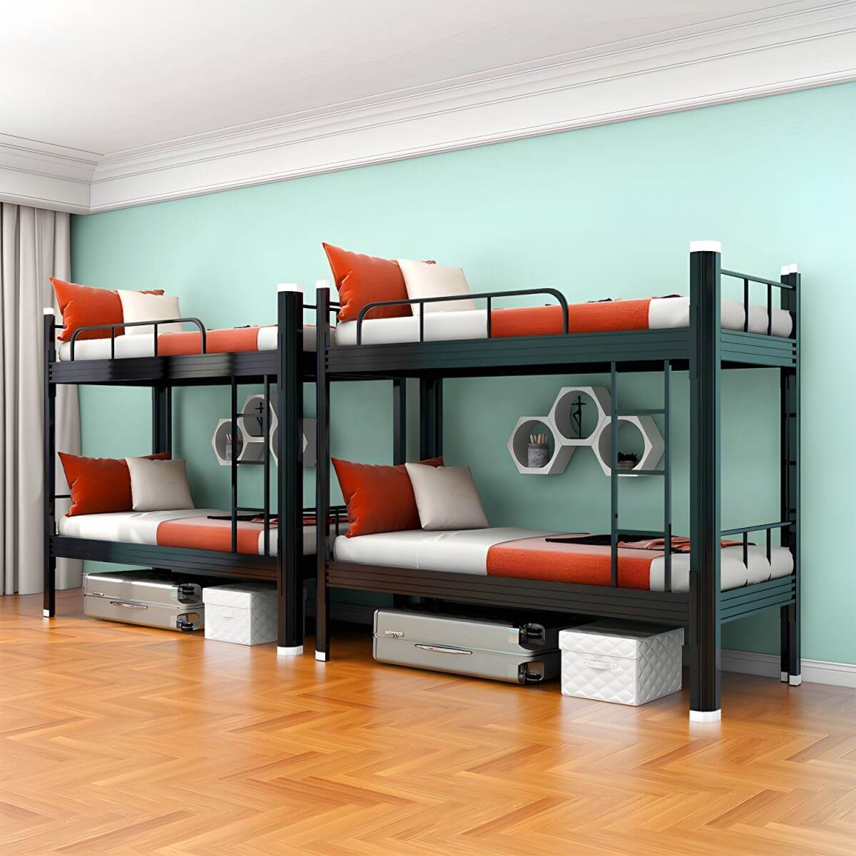 Black Scandinavian Metal Bunk Bed with Mattress for Kids