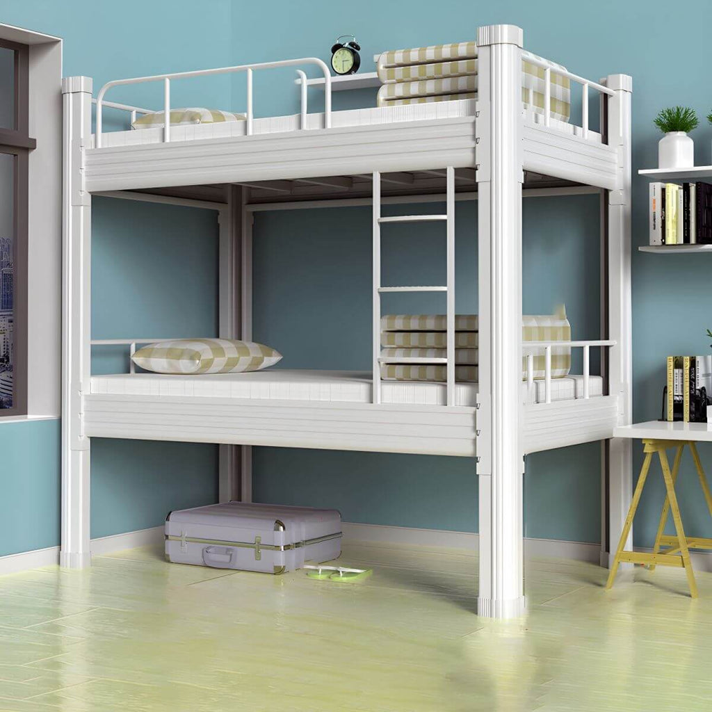 Black Scandinavian Metal Bunk Bed with Mattress for Kids