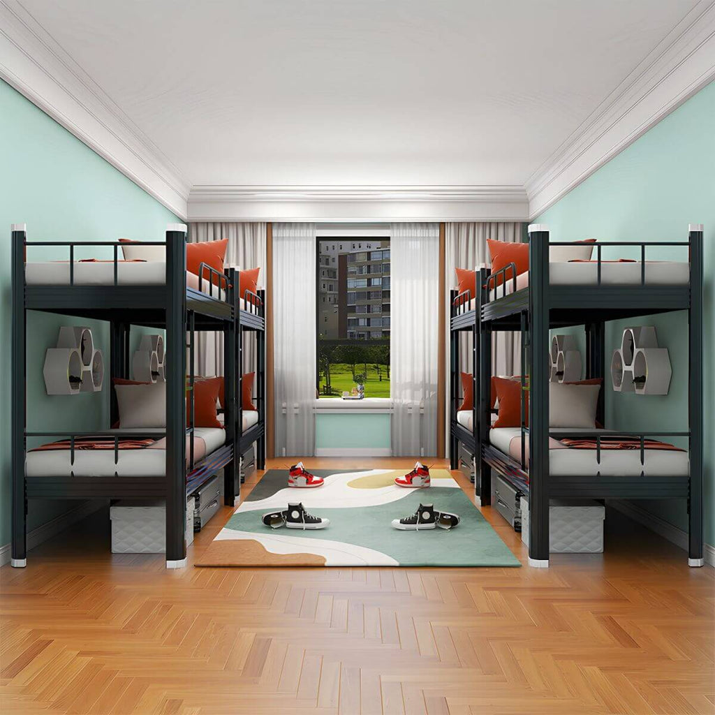 Black Scandinavian Metal Bunk Bed with Mattress for Kids
