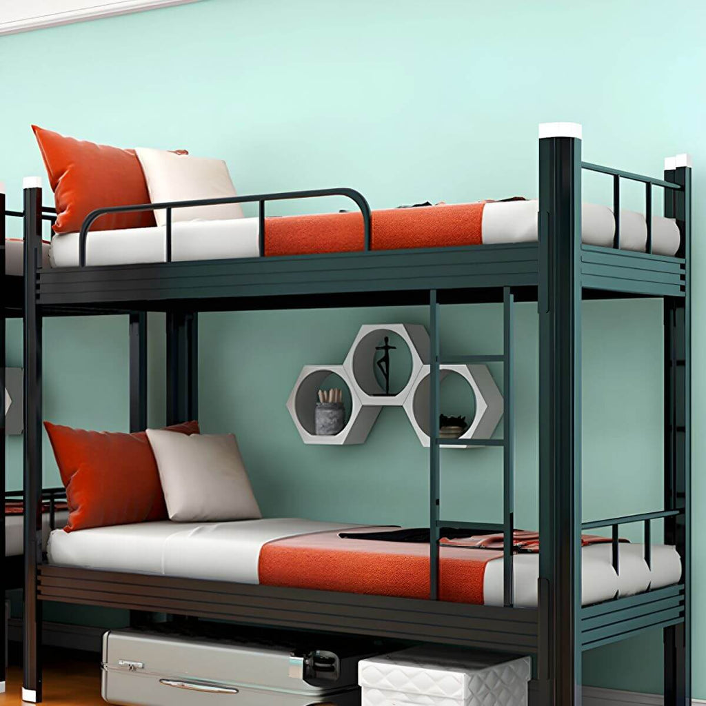 Black Scandinavian Metal Bunk Bed with Mattress for Kids