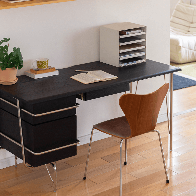 Black Trimline Wooden Desk with Chrome Frame & Drawers