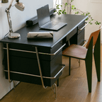 Black Trimline Wooden Desk with Chrome Frame & Drawers