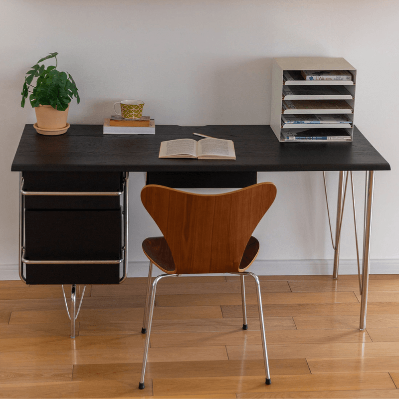 Black Trimline Wooden Desk with Chrome Frame & Drawers