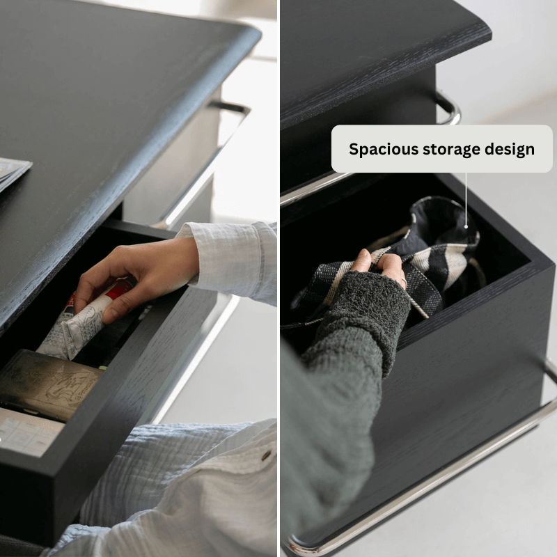 Black Trimline Wooden Desk with Chrome Frame & Drawers