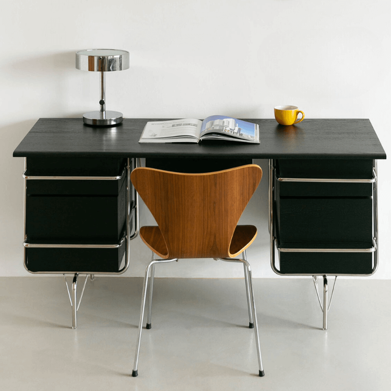 Black Trimline Wooden Desk with Chrome Frame & Drawers Main Product Image Main image