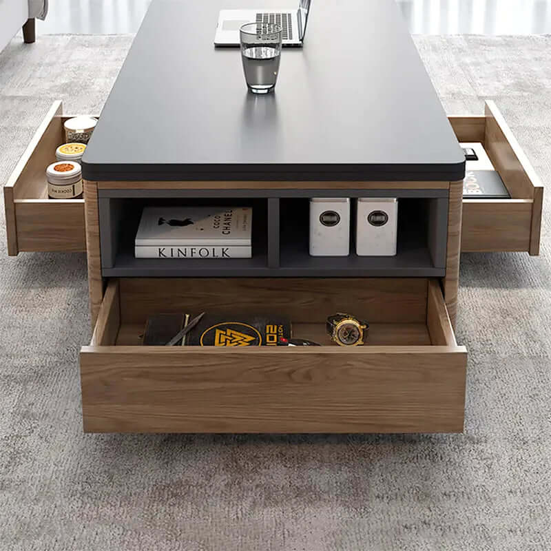Black-Walnut Convertible Coffee Table with Storage Drawers