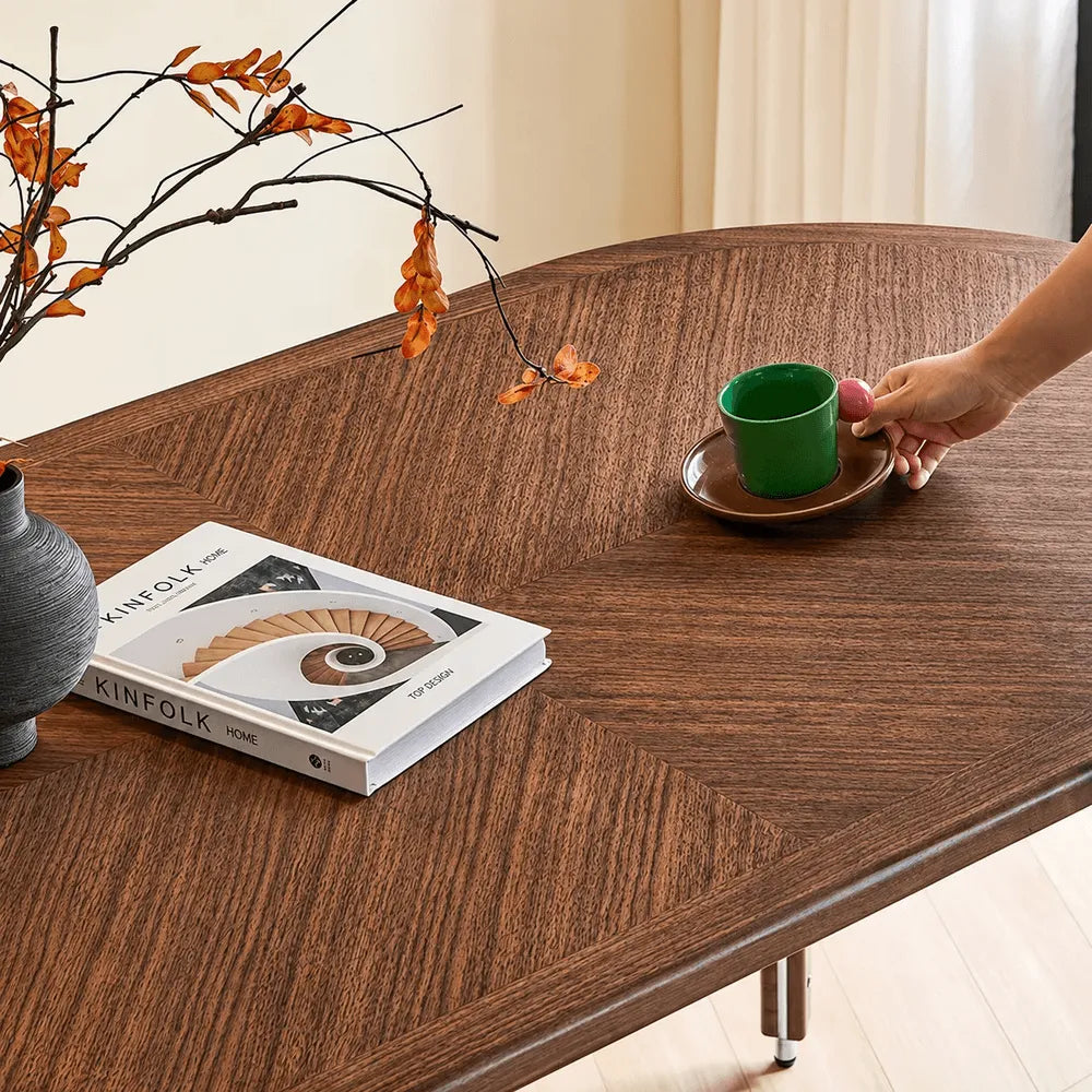 Black Walnut Dining Table with Hand-Matched Inlay and Oval Form