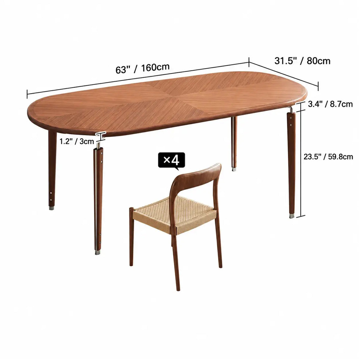 Black Walnut Dining Table with Hand-Matched Inlay and Oval Form