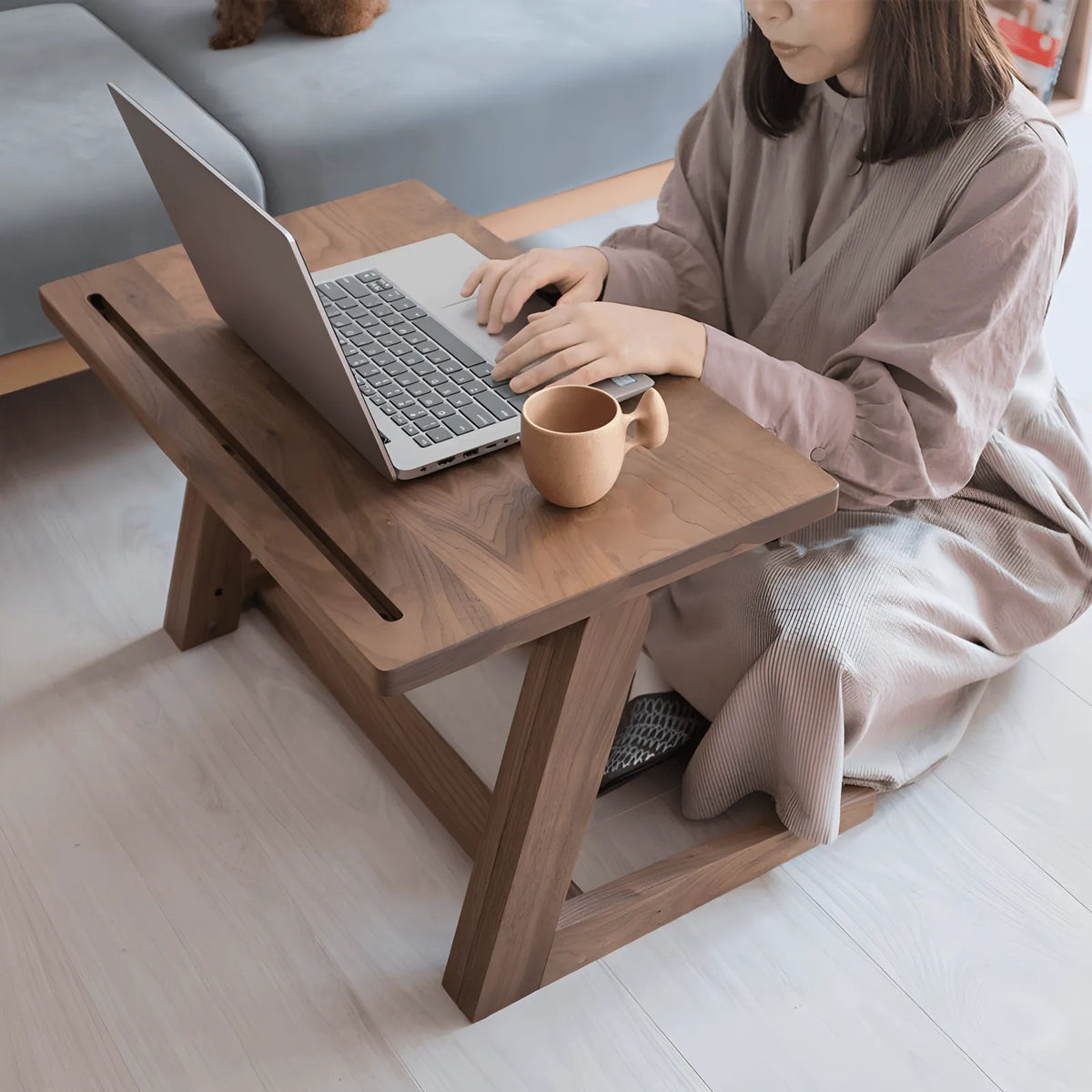 Black Walnut Lift Top Coffee Table, Z-Frame Adjustable Side Table