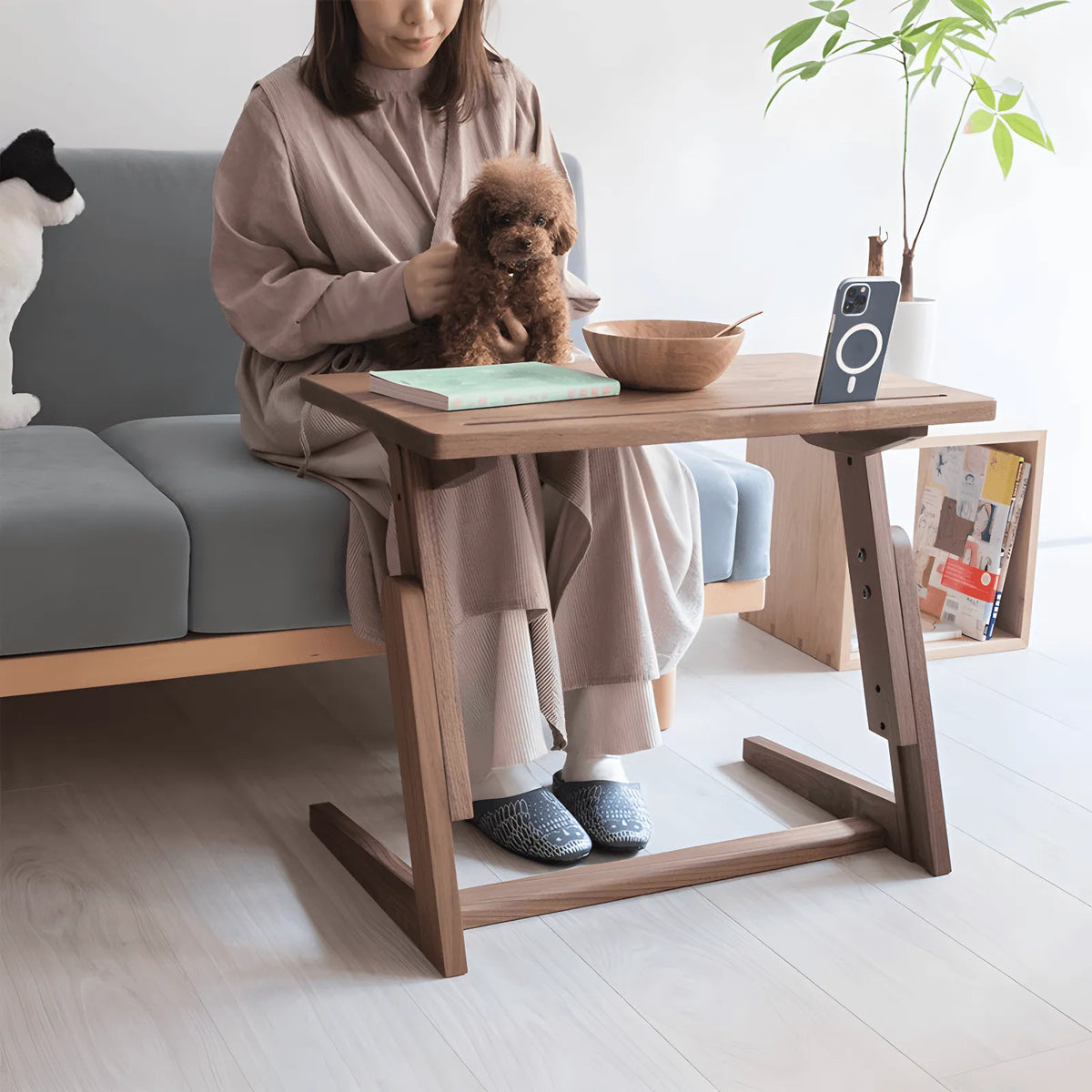 Black Walnut Lift Top Coffee Table, Z-Frame Adjustable Side Table