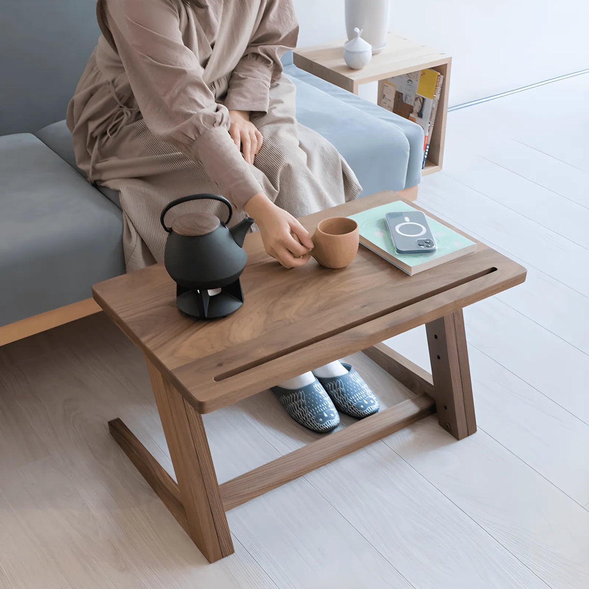 Black Walnut Lift Top Coffee Table, Z-Frame Adjustable Side Table