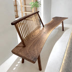 Black Walnut Wood Indoor Bench, Sculptural Entryway Bench With Windsor Back