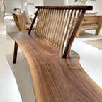Black Walnut Wood Indoor Bench, Sculptural Entryway Bench With Windsor Back