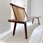 Black Walnut Wood Indoor Bench, Sculptural Entryway Bench With Windsor Back