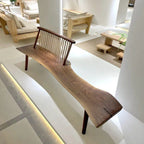 Black Walnut Wood Indoor Bench, Sculptural Entryway Bench With Windsor Back Main Product Image
