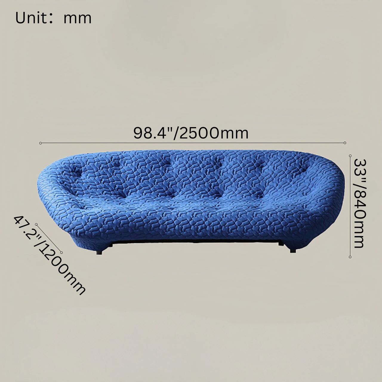 Elegant Blue 5D Spacer Fabric Minimalist Shell Sofa, Multi-Seater Curved Couch with Soft Cushion