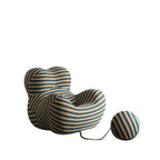 Single sofa lazy couch with blue and yellow striped ice silk fabric for creative comfort