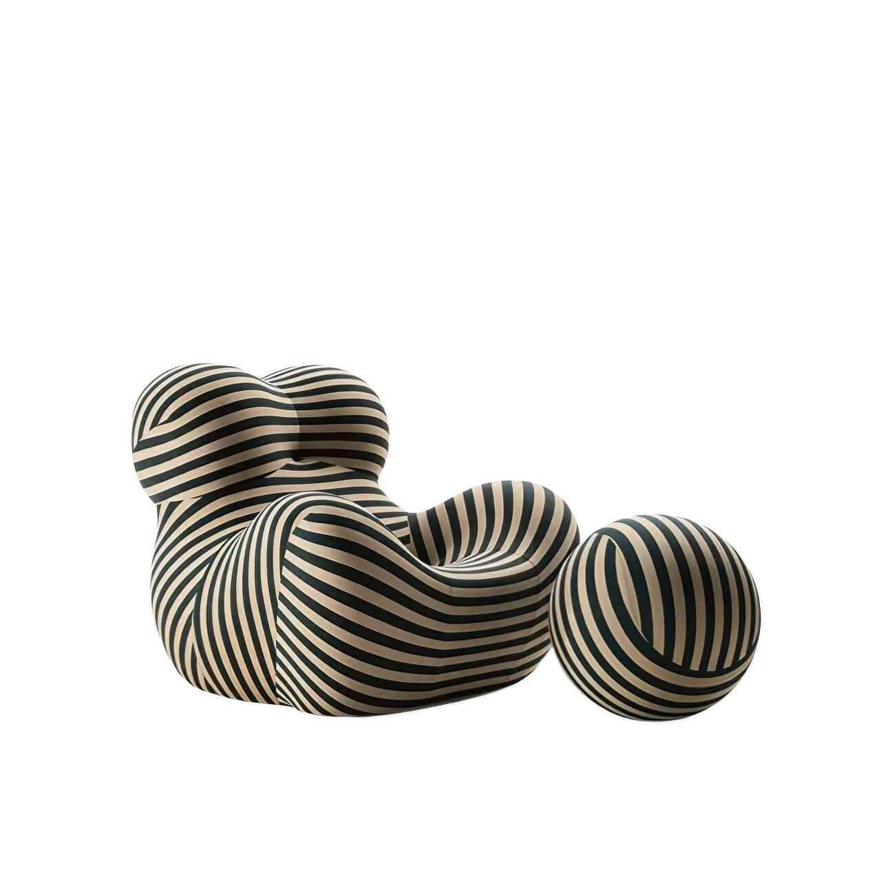 Single sofa lazy couch with blue and yellow striped ice silk fabric for creative comfort