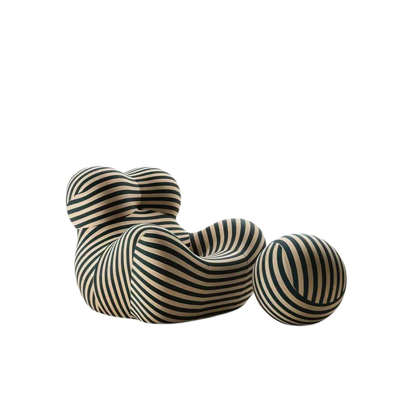 Single sofa lazy couch with blue and yellow striped ice silk fabric for creative comfort