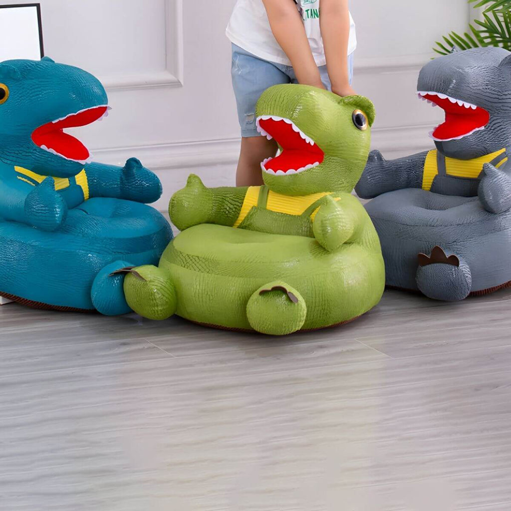 Blue Faux Leather Club Sofa with Animal Design for Kids