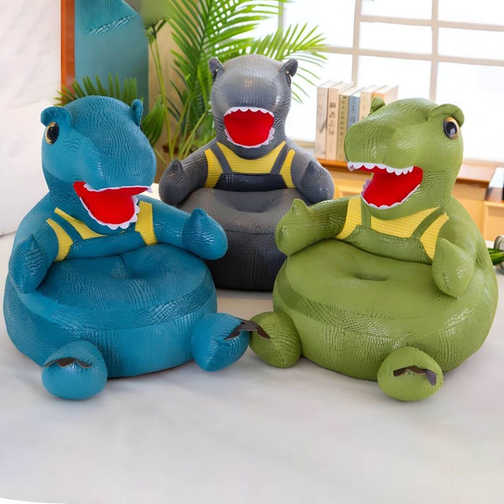 Blue Faux Leather Club Sofa with Animal Design for Kids