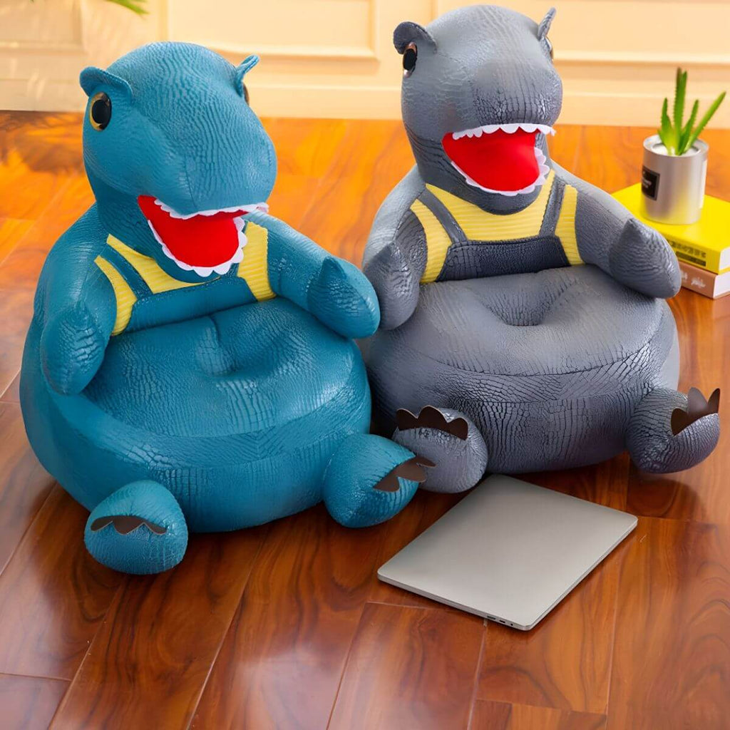 Blue Faux Leather Club Sofa with Animal Design for Kids