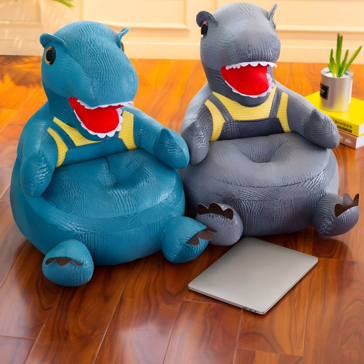 Blue Faux Leather Club Sofa with Animal Design for Kids