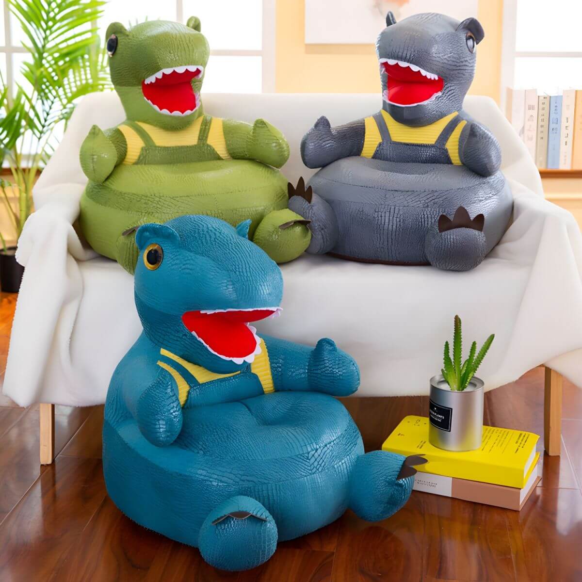 Blue Faux Leather Club Sofa with Animal Design for Kids