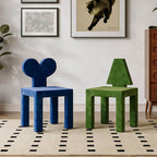 Blue matte velvet poker chair with creative artistic shape for leisure seating