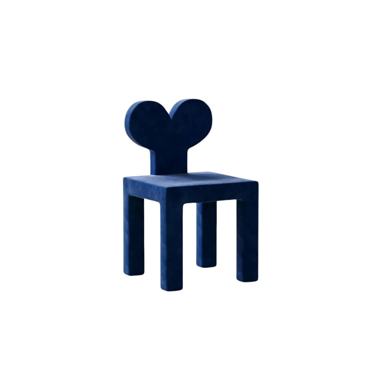 Blue matte velvet poker chair with creative artistic shape for leisure seating