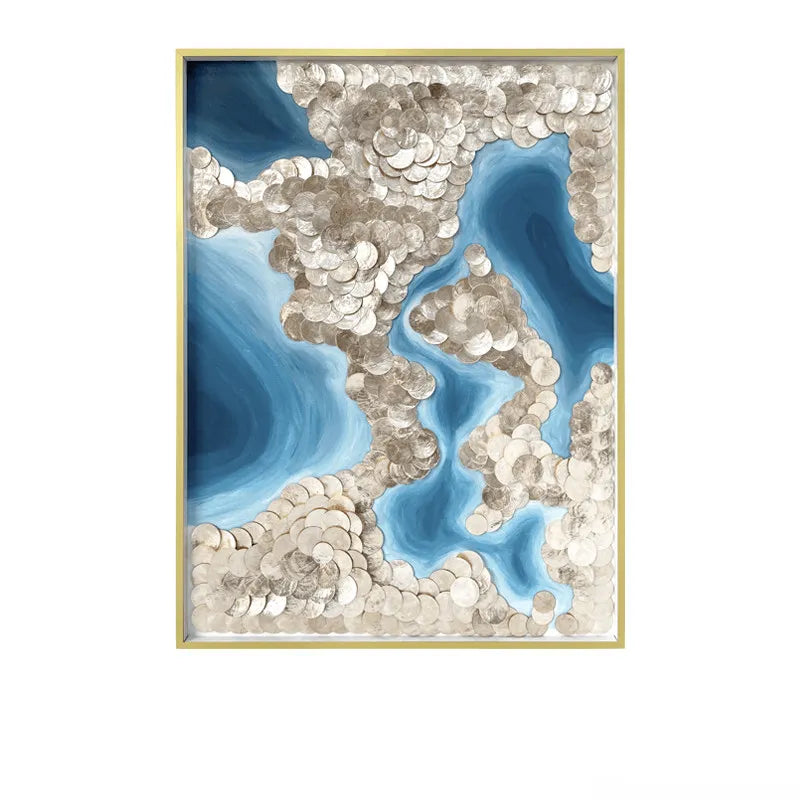 Blue River Mother of Pearl Wall Art Series, Hand Layered Texture
