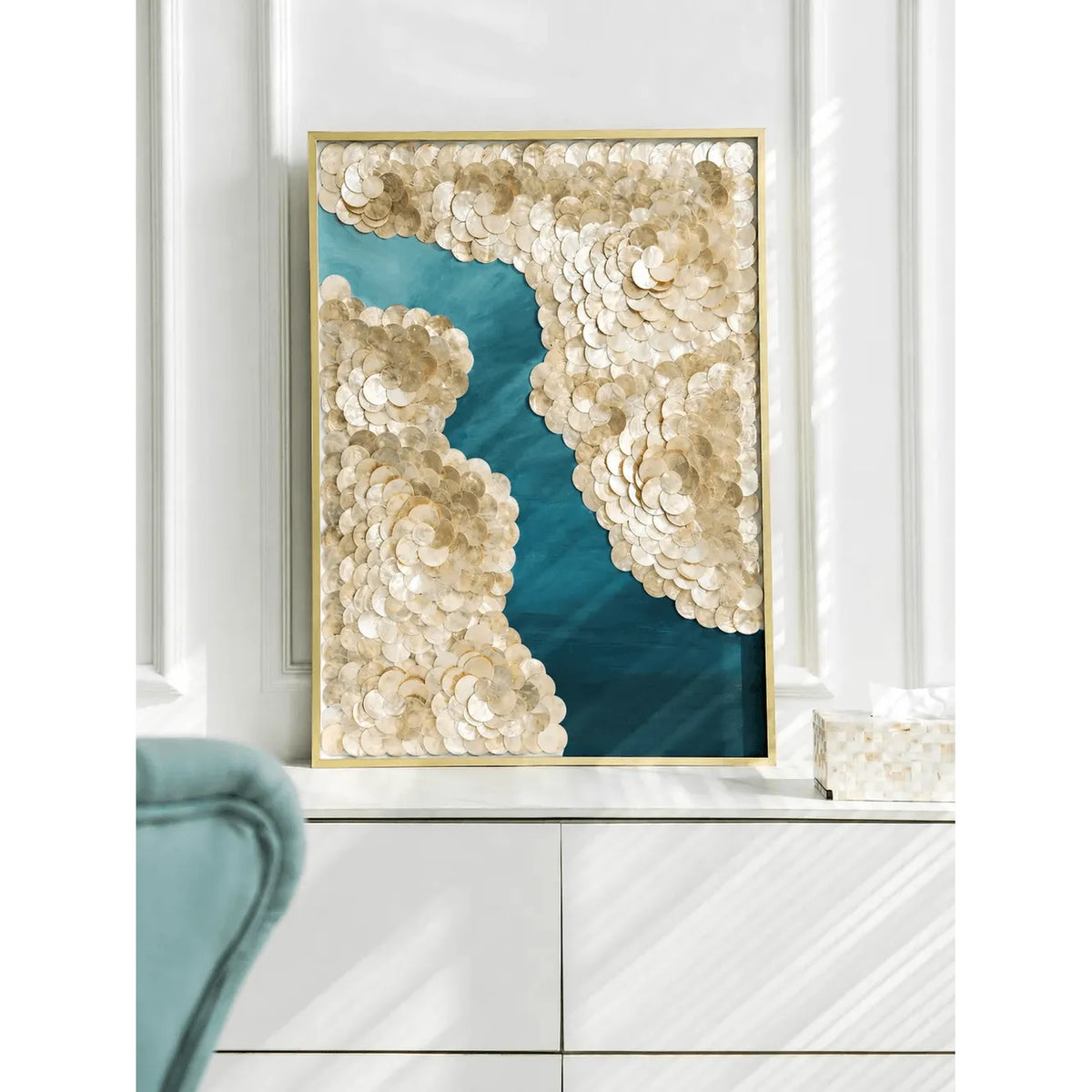 Blue River Mother of Pearl Wall Art Series, Hand Layered Texture