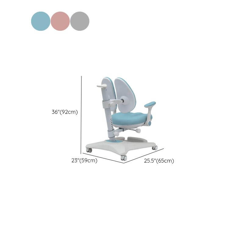 Blue Upholstered Chair for Kids with Adjustable Height and Casters Dimensions